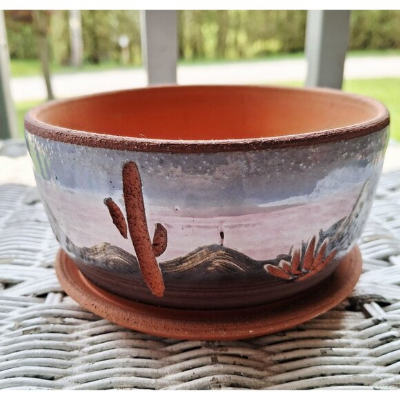 Vintage Gordon Pottery Planter Southwest Hand Crafted With Desert Landscape Desi - Picture 2 of 7